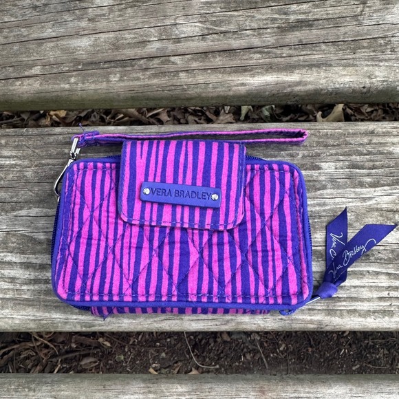 Vera Bradley Handbags - Vera Bradley Impressionista Stripe Smartphone Wristlet Purple Pink Cotton Wallet